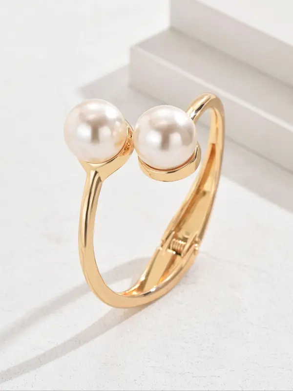 Faux Pearl Decorated Cuff Bangle for Women & Girls, Fashion Jewelry for Party, Daily Clothing Decor, Trendy All-match & Exquisite Jewelry for Birthday Gift 2