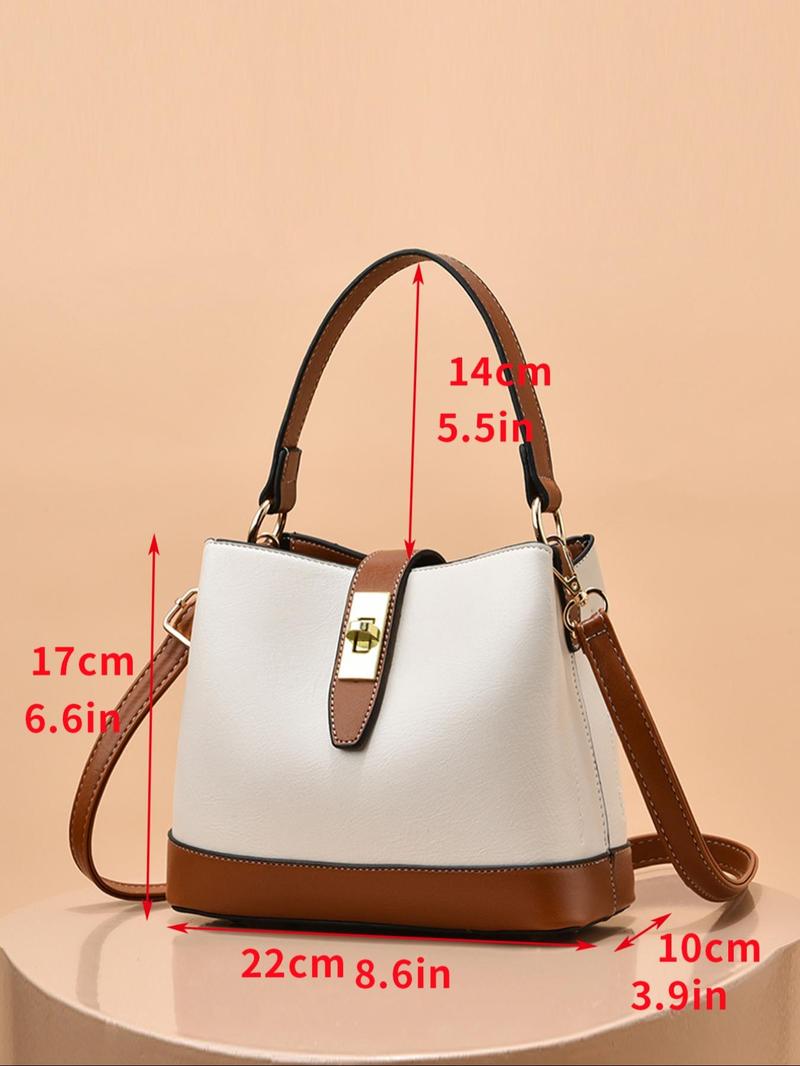 Product Introduction of Women's Fashionable Plain Color Bucket Bag, Casual PU Leather Shoulder Crossbody Bag for Daily Used, Trendy Versatile High-quality Daily Commuting Bag 4