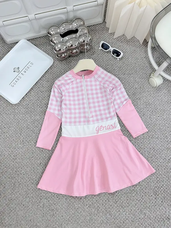 Bikini kids (12 -55kg dưới 1m6) Bk15 Bikini cho bé gái Liền váy caro cho bé đi biển , đi du lịch, thời trang đi biển cho bé gái 4