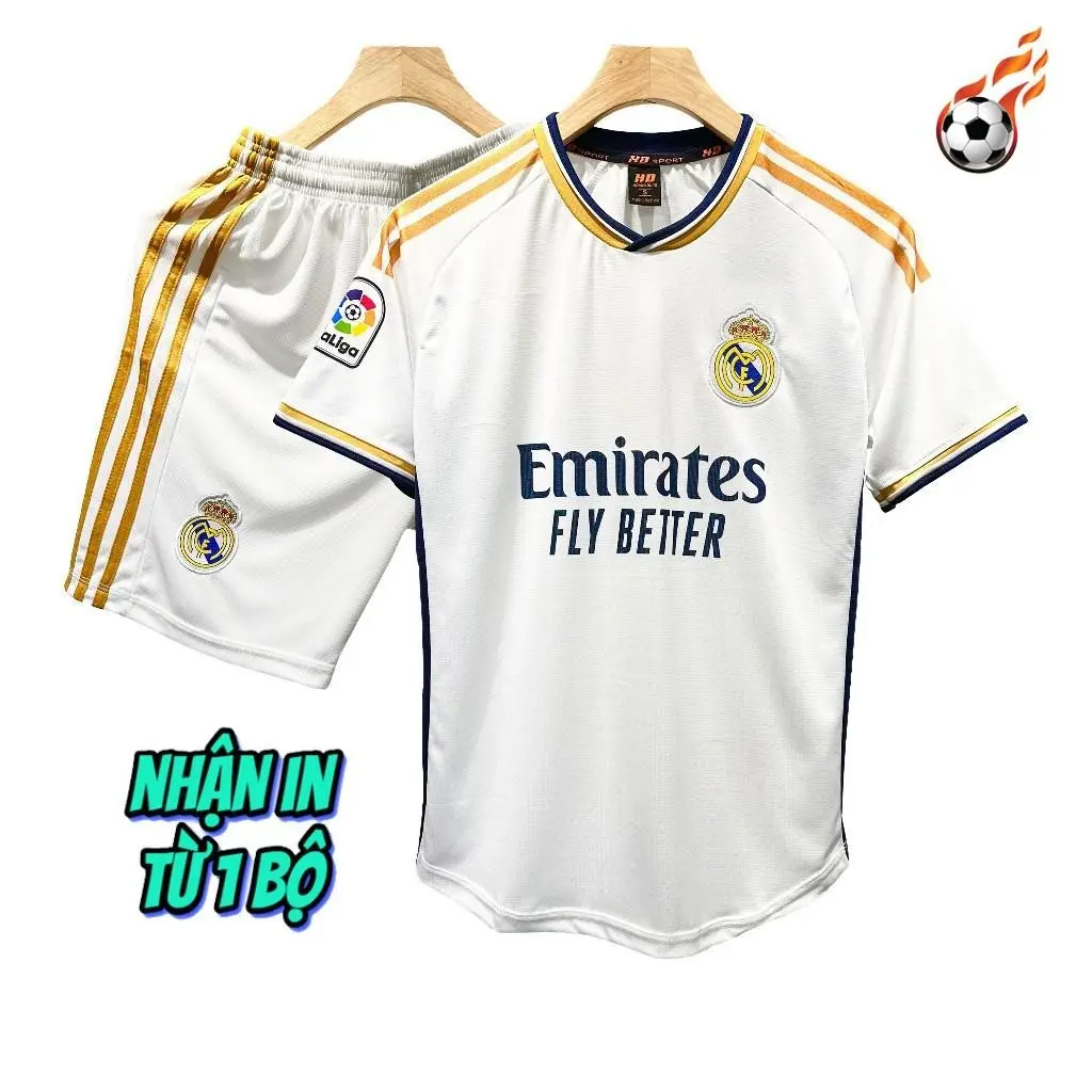 [Có in theo yêu cầu] Quần Áo Bóng Đá Đồ Đá Banh Real Madrid Trắng 2024 mè Hàn Cao Cấp