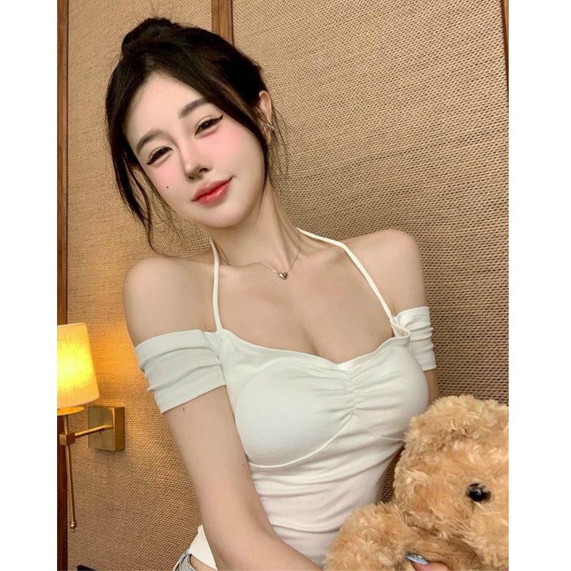 Áo thun nữ A061 dúm ngực trễ vai dây choàng cổ chất thun borip loại 1 thời trang trẻ trung quyến rũ Nhung Voi cá tính trơn T-shirts Top Women Jean Tre