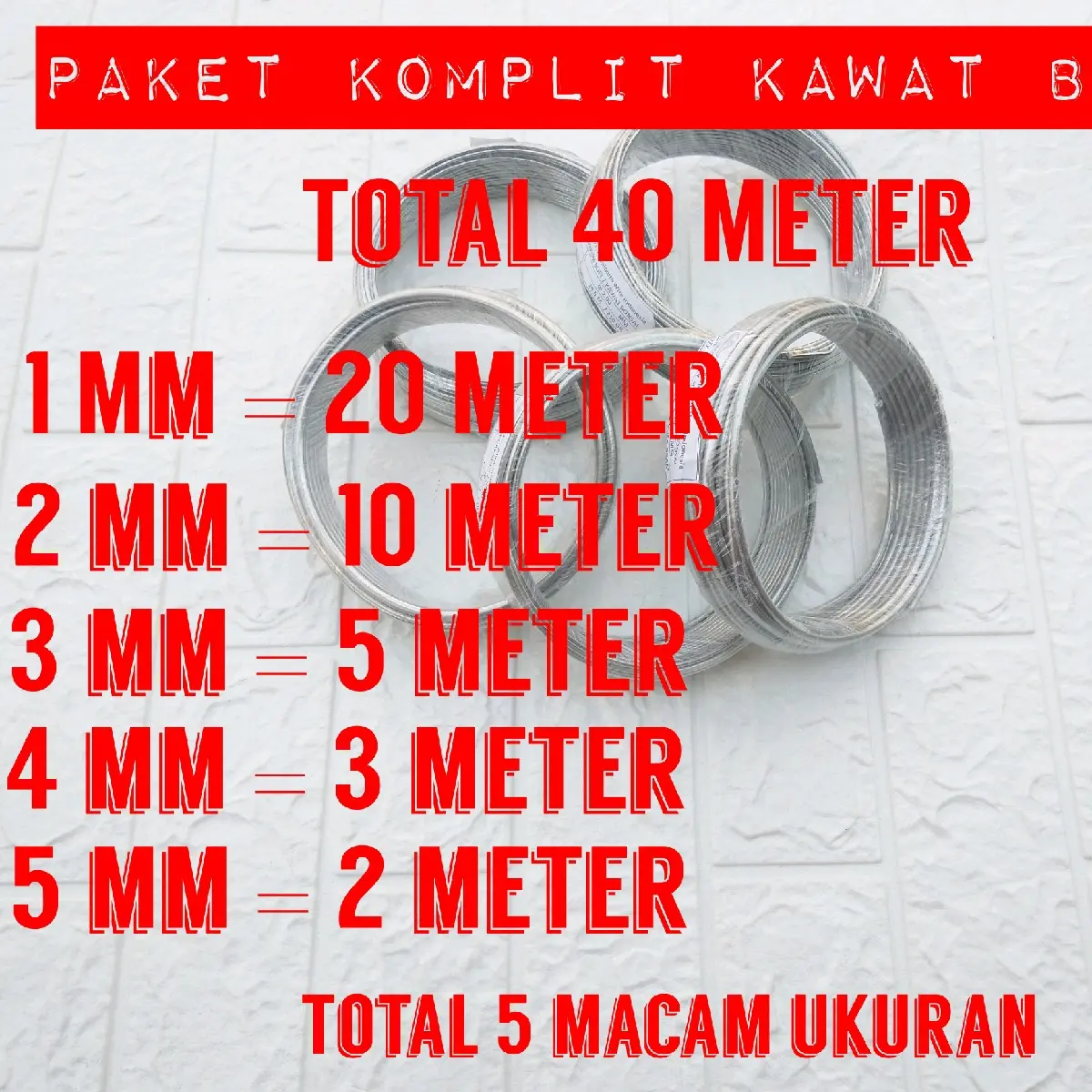 paket komplit 40 meter kawat bonsai aluminium 5 macam ukuran peralatan bonsai