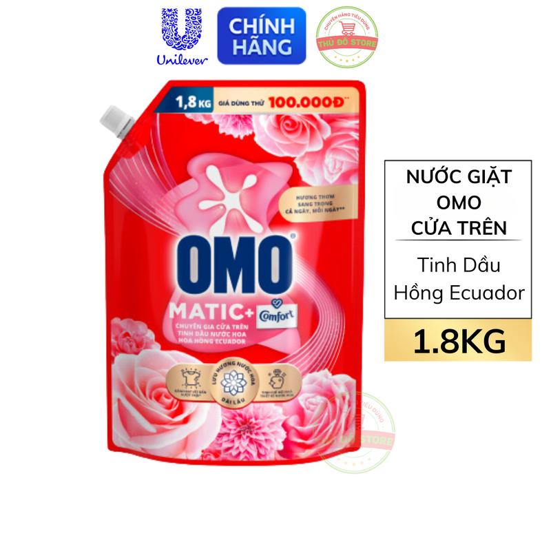 Nước Giặt OMO Matic Cửa Trên Comfort Tinh Dầu Thơm Hoa Hồng Ecuador - Túi 1.8KG