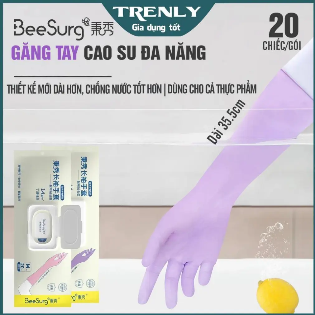 Găng Tay Cao Su BeeSurg Mới Dài Hơn, Rửa Bát, Chống Nước, Không Mùi kakaxi