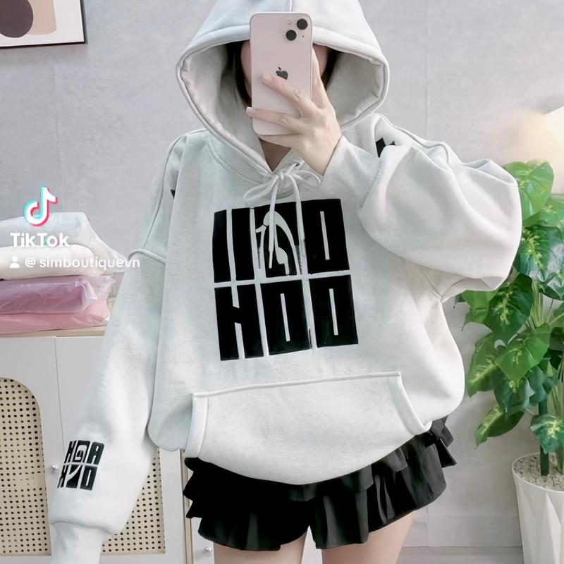 [FREESHIP] Hoodie nỉ bông thêu nổi nhiều size form rộng nón to women Cotton có thể giặt máy áo hoodie vàng áo hoodie & áo len khoác Nhung Top Kem boxy