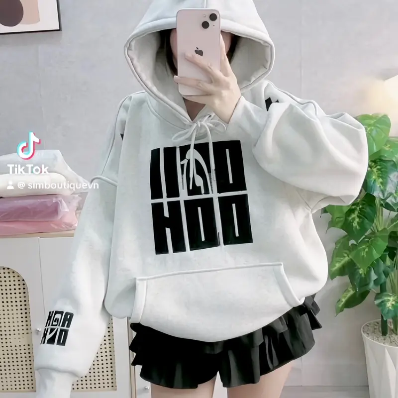 [FREESHIP] Hoodie nỉ bông thêu nổi nhiều size form rộng nón to women Cotton có thể giặt máy áo hoodie vàng áo hoodie & áo len khoác Nhung Top Kem boxy 0