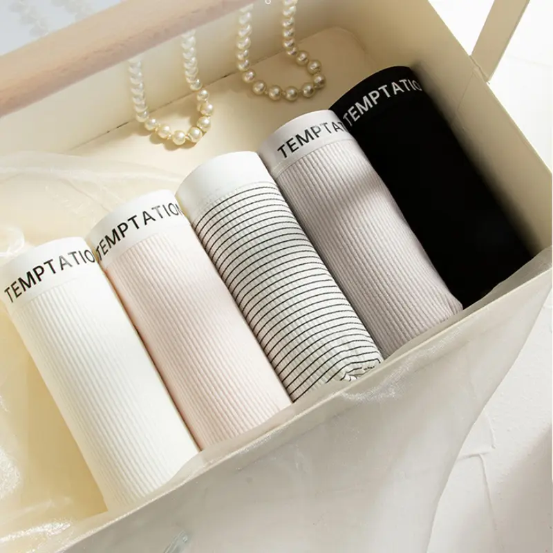 Combo 5 quần lót nữ cotton gân tăm mỏng nhẹ - Cạp vừa, chữ cá tính, đáy may 2 lớp  Women quần lót  nữ quan  lot dethuong 1