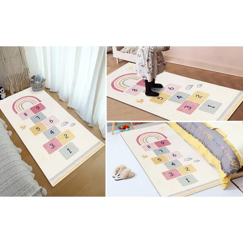 INS Cashmere-like Cute Hopscotch Home Children's Game Blanket Crawling Non-Slip Game Mat Machine Washable 4