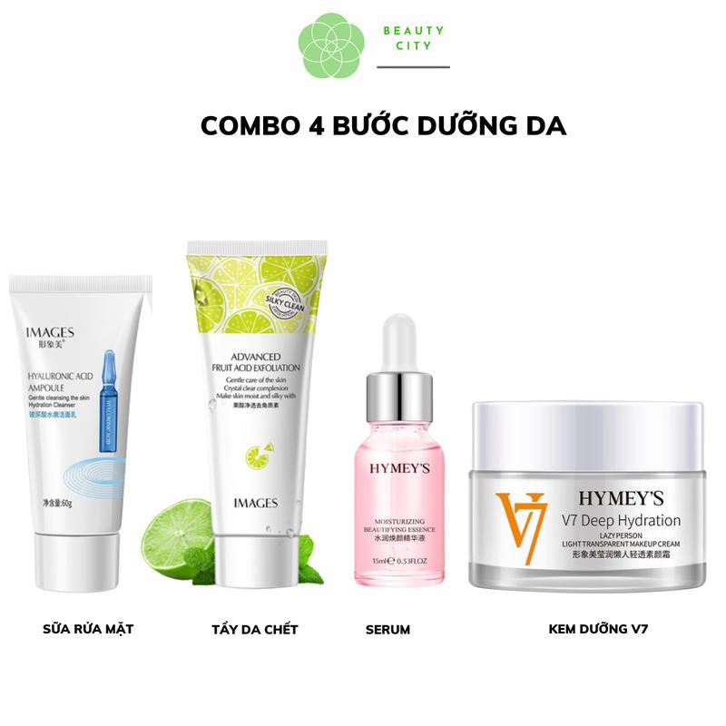  Combo 4 Món Sữa Rửa Mặt Tẩy Da Chết Serum Hymeys Kem Dưỡng Da V7 Hỗ Trợ Dưỡng Sáng Da BeautyCity Skincare 