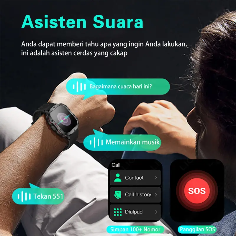 LIGE Jam Tangan Pintar Olahraga Asli Baru 1.96 Inci HD Layar Persegi Panggilan Bluetooth Denyut Jantung Terus Menerus Deteksi Kesehatan Gelang Pintar Tahan Air Smartwatch Hadiah 5