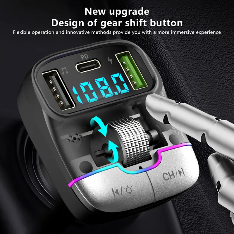 FM Transmitter, Bluetooth Hands-Free, Máy điều chế Radio AUX trên ô tô Cầm Tay Máy nghe nhạc MP3, với bộ Chuyển Đổi sạc nhanh, Phụ kiện ô tô 1