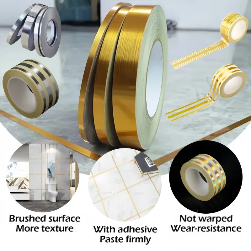 0.5/1/2/3cm×50M roll golden seam ceramic tile sticker Roll Gulungan Stiker Pembatas Keramik Stiker Ubin Keramik Jahitan Emas Yang Indah Lantai Hiasan Dinding DIY wardrobe decorative strip water proof wall tile Tiker Dekorasi Lantai Keramik