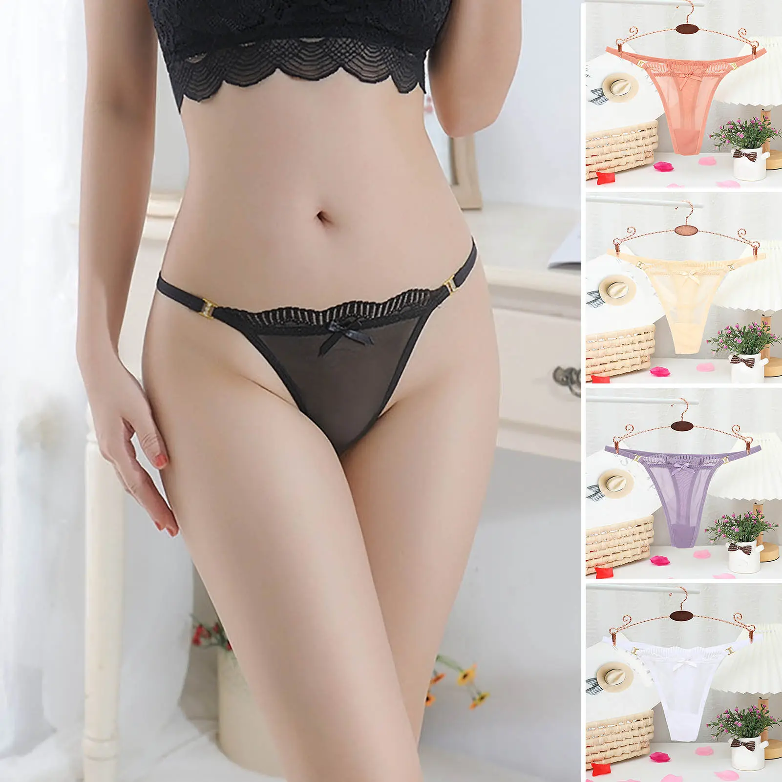 Quần Lót G-String, Ren Trang Trí Thong Gợi Cảm Siêu Mỏng, Lưới Xuyên Thấu, Cạp Thấp, Dành Cho Nữ, Trang Trí Thắt Nơ, Ren, [RR]