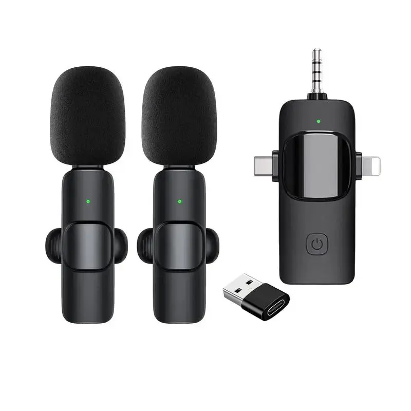4 in 1 Wireless Lavalier Microphone, 1 Set USB Rechargeable Wireless Microphone, Professional Wireless Lavalier Lapel Microphone for iPhone Android Phone 2