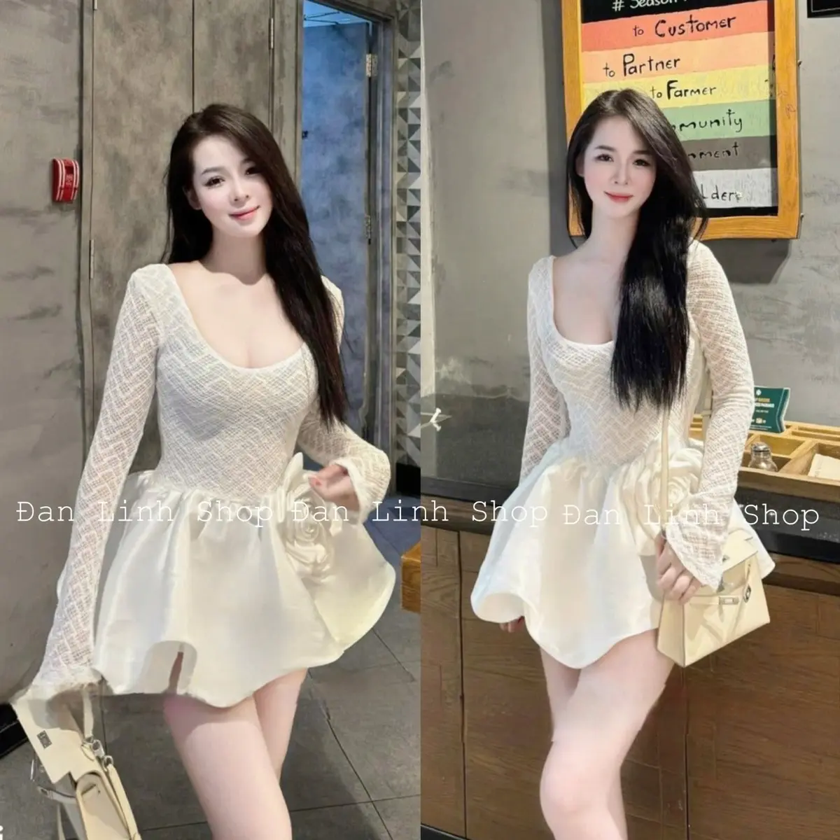 Đầm Ren Thiết Kế Phối Tacta Hoa To Eo Sang Chảnh