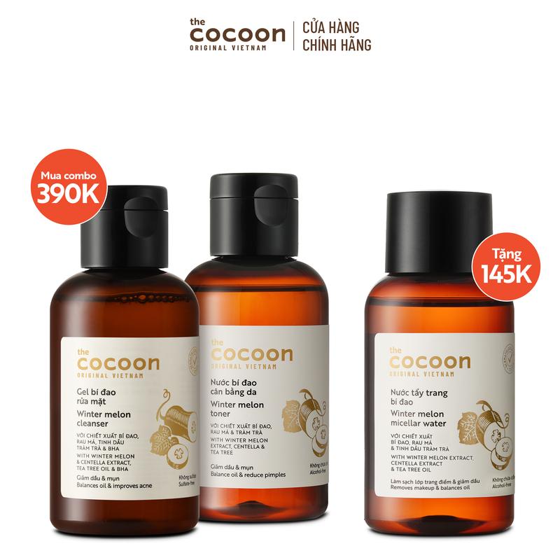 SPECIAL COMBO Gel bí đao rửa mặt 140ml + Nước bí đa.o cân bằng da 140ml Cocoon - Tặng nước tẩy trang bí đ.ao Cocoon 140ml