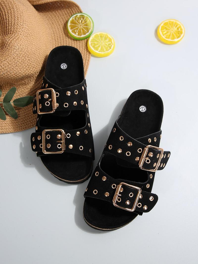 Product Introduction of Women's Rivet Decorated Slip on Sandals, Casual Versatile Summer Beach Sandals, Round Toe Thick Sole Sandals for Daily Wear, Valentine's Day, Gift 12