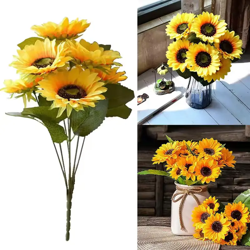 Hoa Hướng Dương Nhân Tạo Bằng Lụa, 1 Bó 13 Đầu, Bó Hoa Giả, Thích Hợp Cho Vườn, Đám Cưới, Thư Viện, Tiệc Tùng, Đồ Trang Trí Giáng Sinh 1
