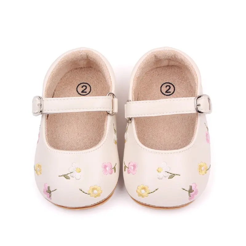 Giày Giày Bệt Mary Jane, Cho Em Bé Gái, Làm Bằng Da PU, Thích Hợp Cho Váy Trẻ Sơ Sinh Giày Công Chúa Thêu Hoa Sandal Cho Bé Dép Sandal Kem 0
