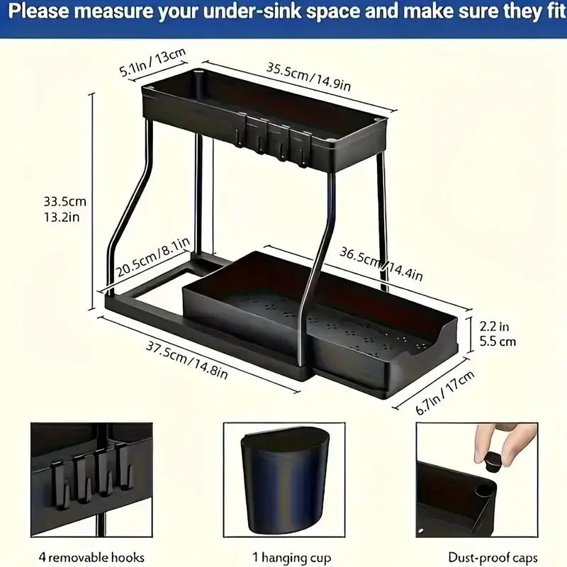 2-tiers Pull Out Storage Organizer, 1 Count Space-saving Durable Under Sink Drawer Organizer for Kitchen & Bathroom, Home Accessories 1