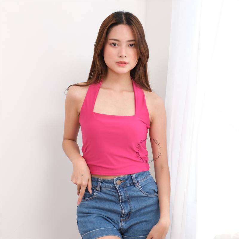Firstact KARINA HALTER TOP tanktop Wanita Korea Crop Top Korean Halter Tengtop melar panjang  stretch Fit Tank Atasan Cewek 3