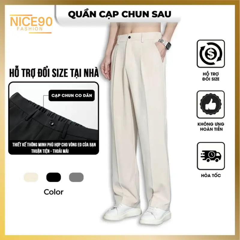 Quần âu nam , quần tây nam nữ nửa cạp chun (Có Big size ), hàn quốc dáng baggy suông vải dầy thoáng Menswear Pants Màu Đen Chống Nước sang trọng quần dài quanaunam đẹp