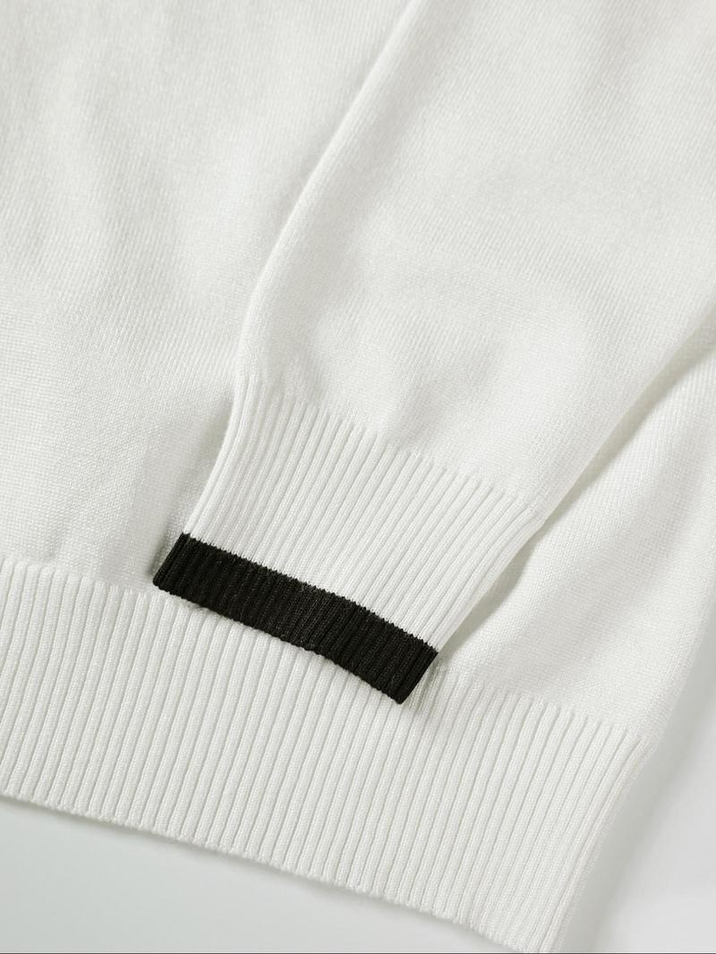 Product Introduction of Men's Contrast Binding Polo Neck Sweater, Regular Fit Casual Long Sleeve Jumper for Fall & Winter, Men's Knitwear for Daily Wear 9