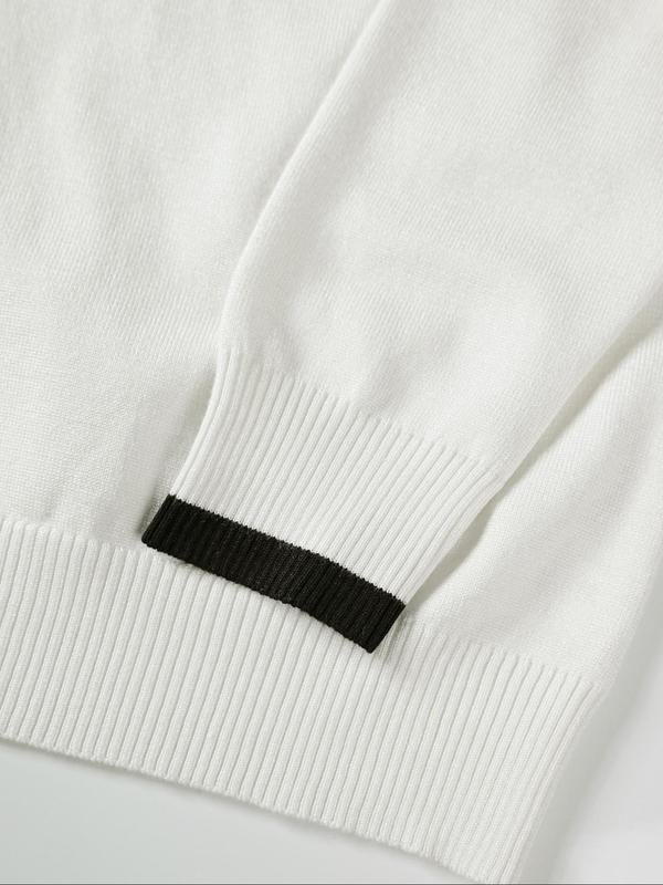 Men's Contrast Binding Polo Neck Sweater, Regular Fit Casual Long Sleeve Jumper for Fall & Winter, Men's Knitwear for Daily Wear 3