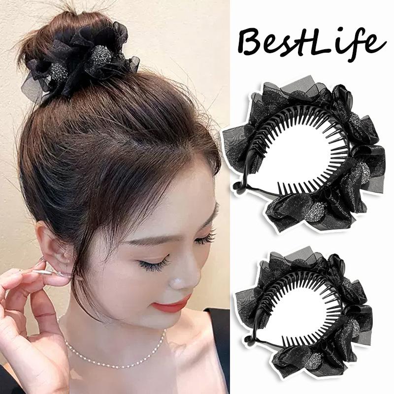 Kẹp Tóc Càng Cua, Thiết Kế Lưới Thanh Lịch, Có Nơ Và Kim Cương Giả, Dành Cho Nữ, Thích Hợp Cho Tóc Đuôi Ngựa, Có Khóa Acrylic, Phụ Kiện Tóc Cho Bé Gái