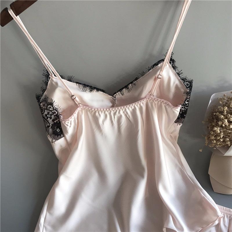 Product Introduction of Women's Underwear Women's Camisole Dress Set Ice Silk Lightweight Nightdress Home Nightdress Soft and Comfortable sexy pajamas 4