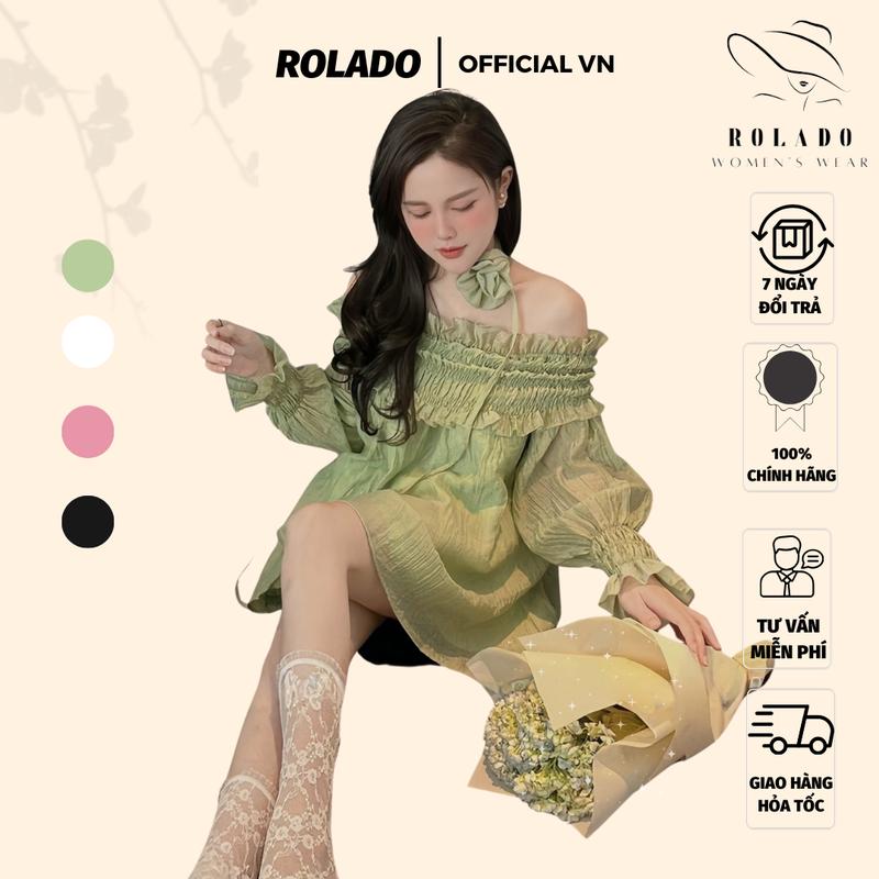 Áo kiểu nữ trễ vai tay dài DOLARO vải voan lụa mềm mịn hai lớp, tặng kèm chocker xinh xắn Women Kem