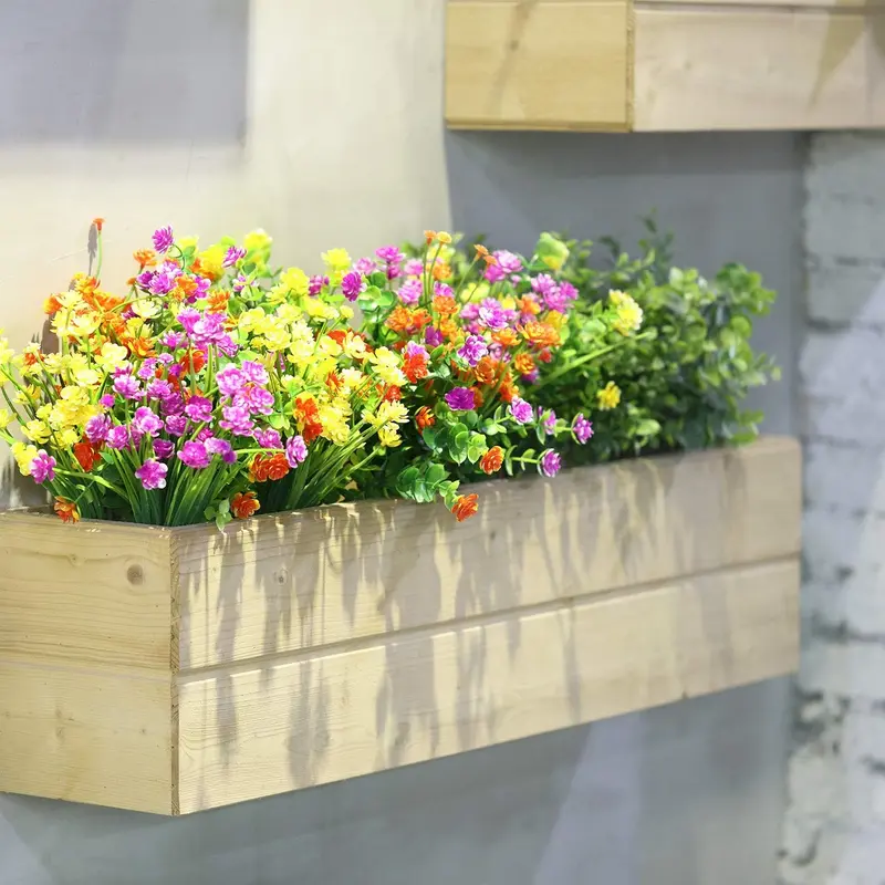 Artificial Flower Bouquet, 12pcs/set UV Resistant Faux Flower Bouquet, Fake Flower Bouquet, Decorative Flower for Home Garden Hanging Planter 4