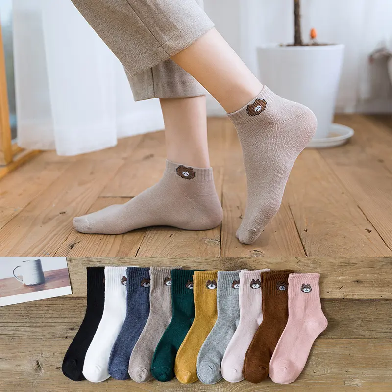 Spring and Summer Universal Bear Cute Socks Women's Polyester Cotton Ankle Socks Low Cut Socks Mid-Calf Cross-Border Wholesale Stall Foreign Trade Socks Womenswear Lingerie Lady Comfort