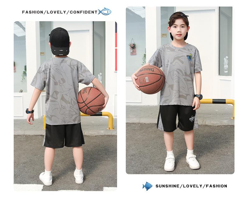 Product Introduction of Summer New Children's Basketball Uniform Set Boys and Girls Sports Wear Quick-Dry Big Kids Short Sleeve Shorts Two-Piece Set 13