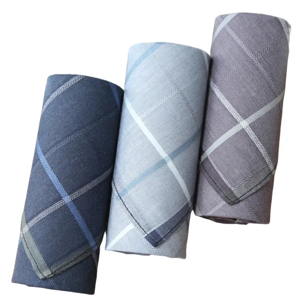 3Pcs Men Handkerchiefs Soft Plaid Square Hankies Hanky for Business Lattice
