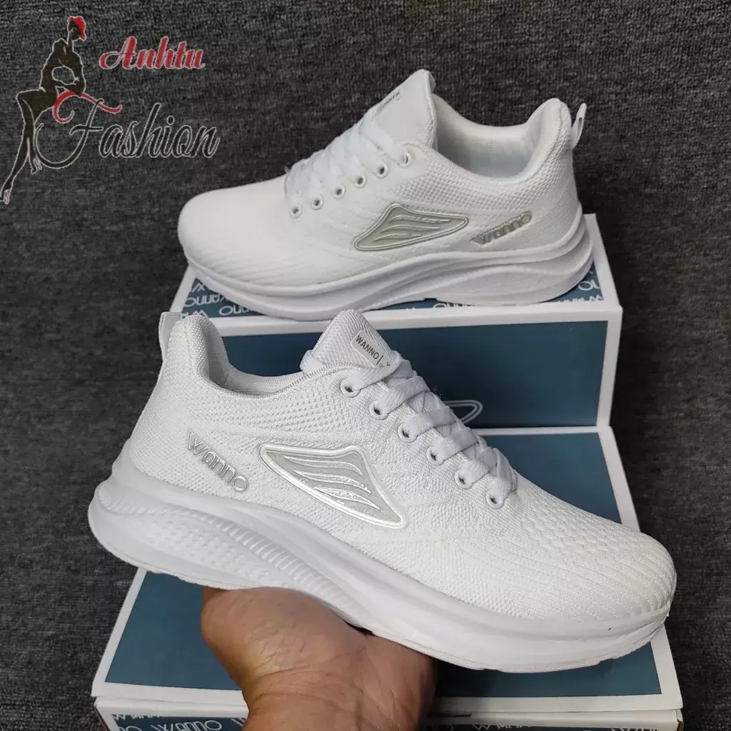 Giày sneaker nam nữ wanno màu trắng, vải lưới mềm thoáng khi, bảo hành 12 tháng. Giày cặp, mang nhóm Shoes Đế Bằng