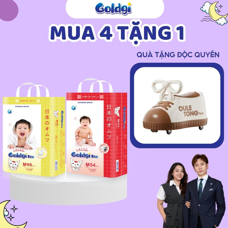 [ GOLDGI x KHI BỐ TAN CA ] Combo 4 Bỉm Goldgi Eco Tặng Quà Tự Chọn Xe Chòi Giày hoặc Xe Trượt