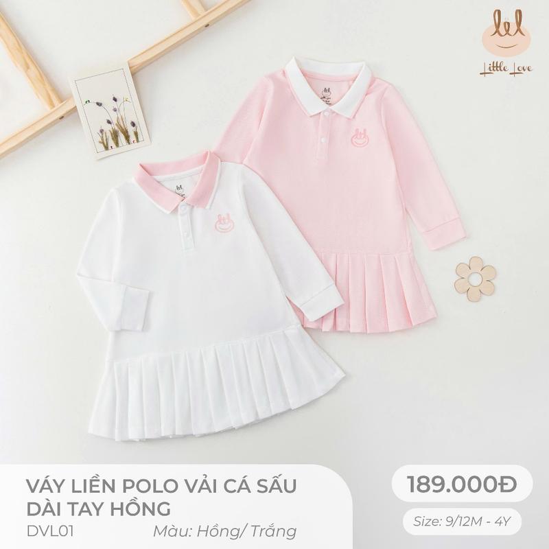 Váy liền polo cá sấu dài tay hồng dành cho bé Lil Little Love DVL01