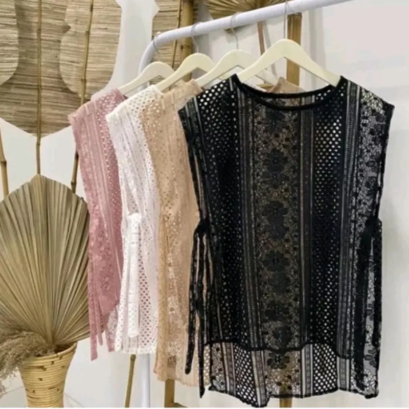 vest malika, KODE: ADK-0111,vest brukat malika, vest brukat tali samping, outher brukat, rompi brukat V-Neck, Atasan Wanita 2