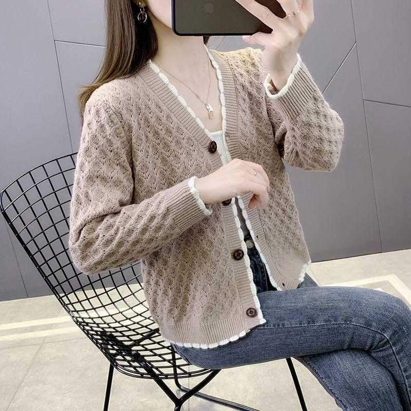 Áo Cardigan Dệt Kim, Phong Cách Cổ Điển, Mỏng, Thích Hợp Cho Mùa Xuân Và Mùa Thu, Áo Nữ, Hàng Mới Về 2023, Phong Cách Hàn Quốc, Dáng Rộng Vừa Vặn, Dễ Phối Đồ, Áo Khoác Len Phong Cách Phương Tây Women Top Nhung Dài Tay 6