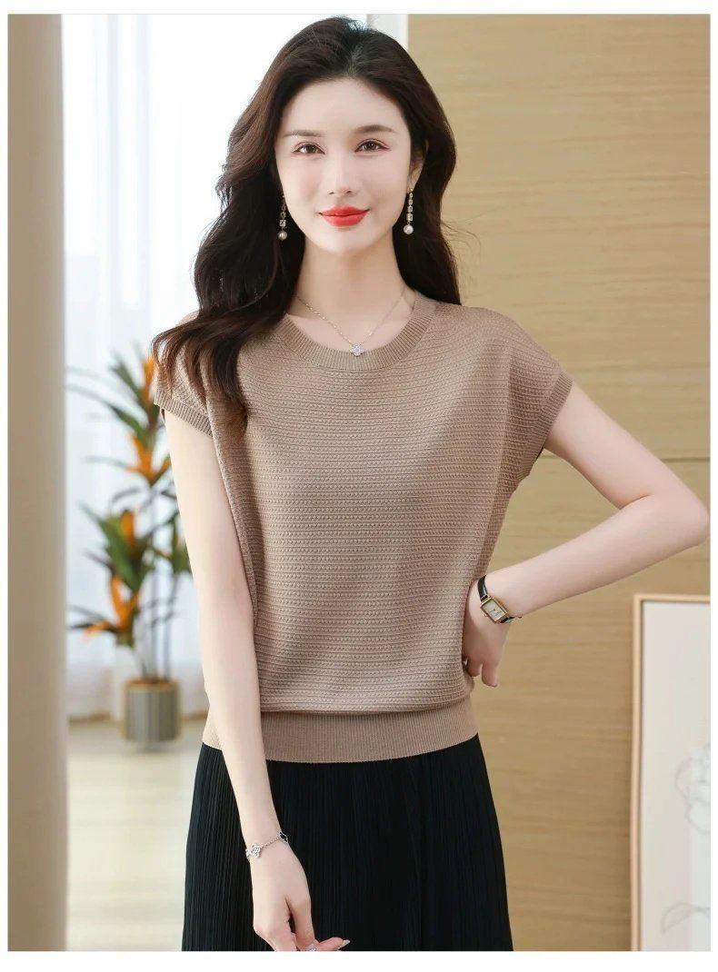 Product Introduction of Áo Cánh Dệt Kim, Dành Cho Phụ Nữ, ngắn Tay Áo, Áo Cánh Dơi, Áo Phông Nữ Dệt Kim, Cao Cấp, Làm Bằng Lụa Lạnh, Thích Hợp Cho Mùa Hè, Áo Thường Ngày Đồ Len Mỏng 5