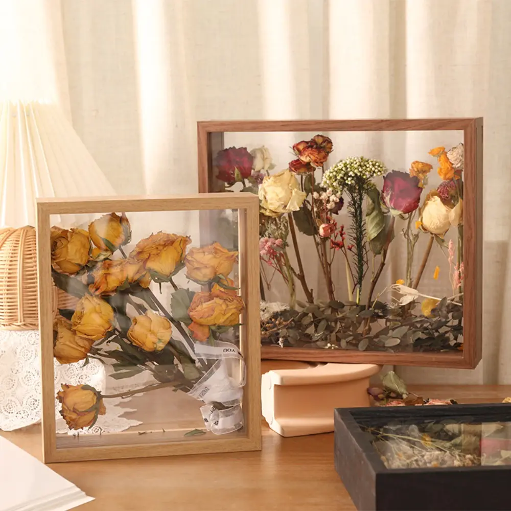 Transparent Storage Frame Home Decor Dry Flower Wall Mount Flower Display Frame Wood Frame