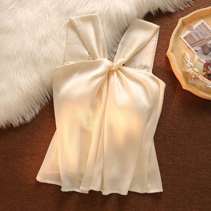 Áo Vest Cổ Yếm Cho Nữ, Phong Cách Mùa Hè, Gợi Cảm, Ngọt Ngào, Cô Gái Nóng Bỏng, Bó Sát Bên Trong, Không Dây, Không Tay, Áo Ngắn 1