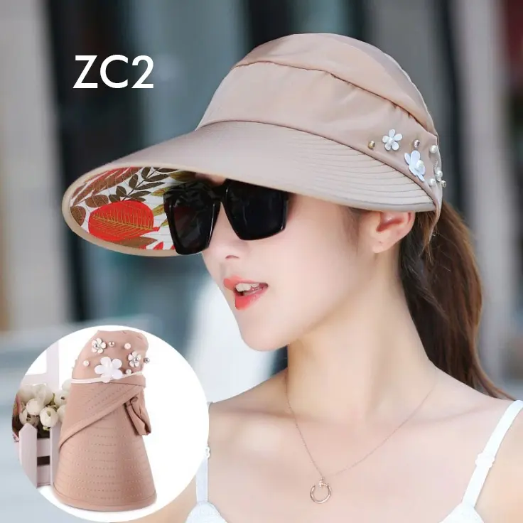 Caramel - Topi Pantai Wanita Visor Outdoor Motif Bunga Sport Hat Golf Riding By Cycle 2