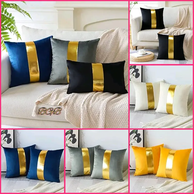 Bantal Sofa List Gold Dekorasi Elegant Warna Emas Tahan Pudar lembut bebas  dicuci bantalan shed Baby pink/muda 30x50cm