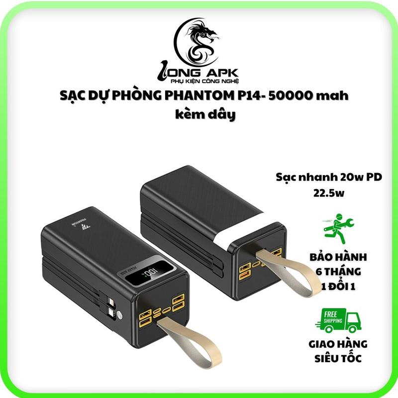 Pin sạc dự phòng PHANTOM P14 50.000 mah kèm dây sạc nhanh 22.5w - 20w PD có đèn pin Sạc Điện Thoại Pin Dự Phòng