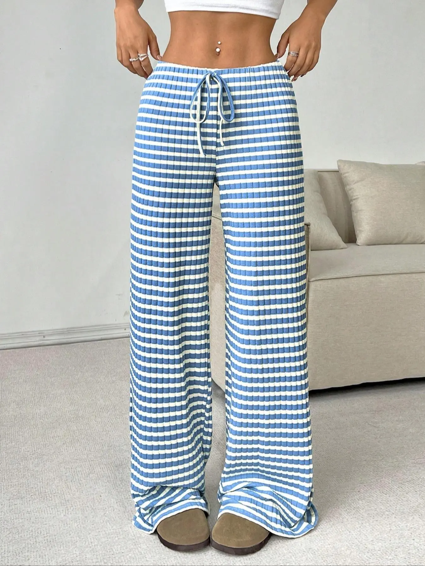 Women's Striped Print Pants, Casual Comfy Trousers for Daily Wear, Ladies Bottoms for All Seasons