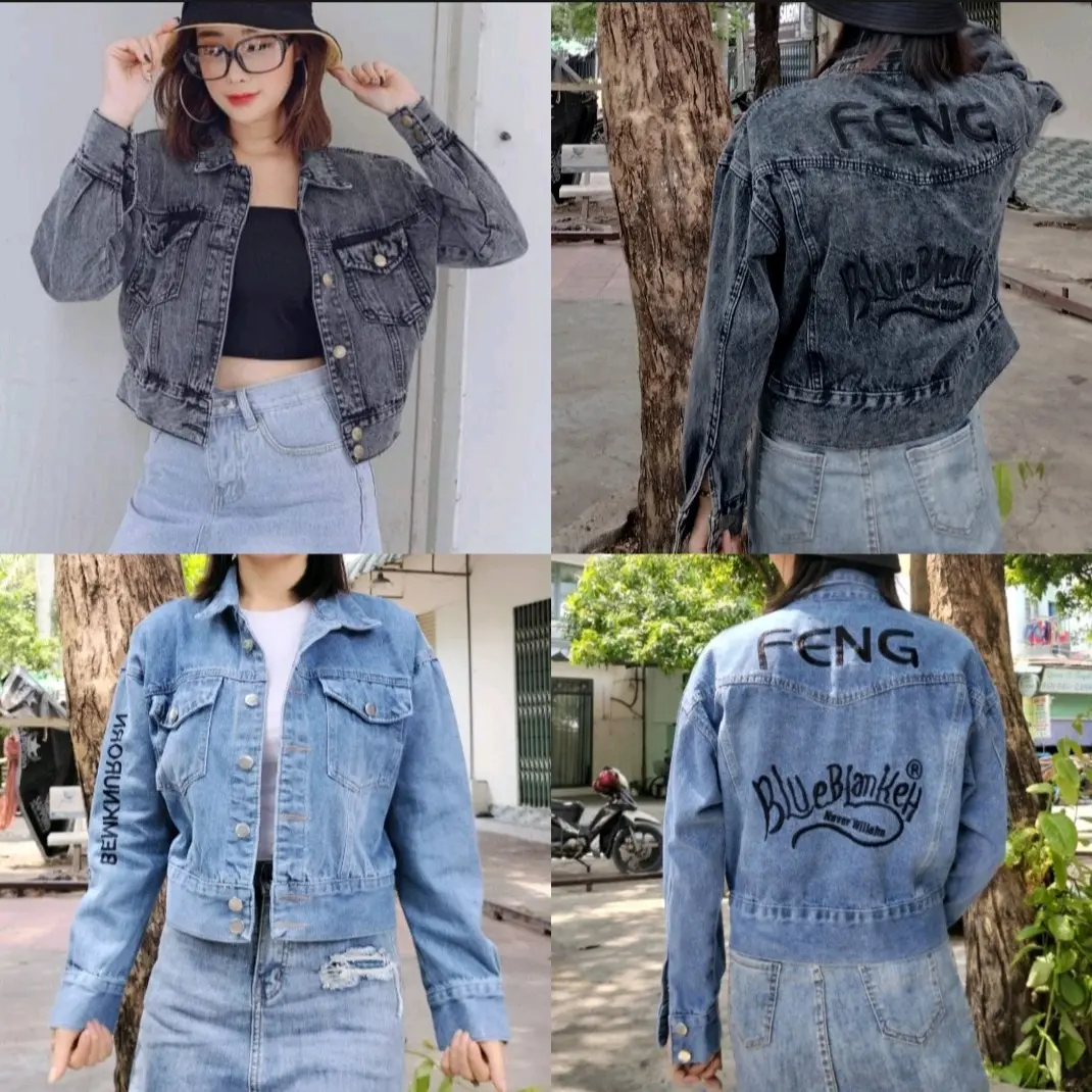 [40-75kg MẪU MỚI]Áo khoác jean Nữ Top Xám đen lông chuột  FENG Và Xanh FENG phong cách có size M,L,XL Jacketsiêu đẹp phong cách 40  75kg  Women Có Cổ