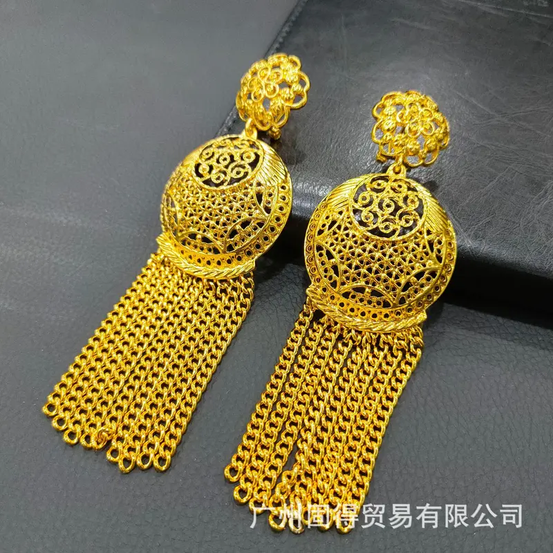 Bông Tai Tua Rua Hoa Đồng Thau Mạ Vàng 24K, Renevo, Trang Sức Tai Cỡ Lớn Châu Phi Và Ấn Độ, Bông Tai Cô Dâu Dubai Bông Tai Hình Giọt Nước 7