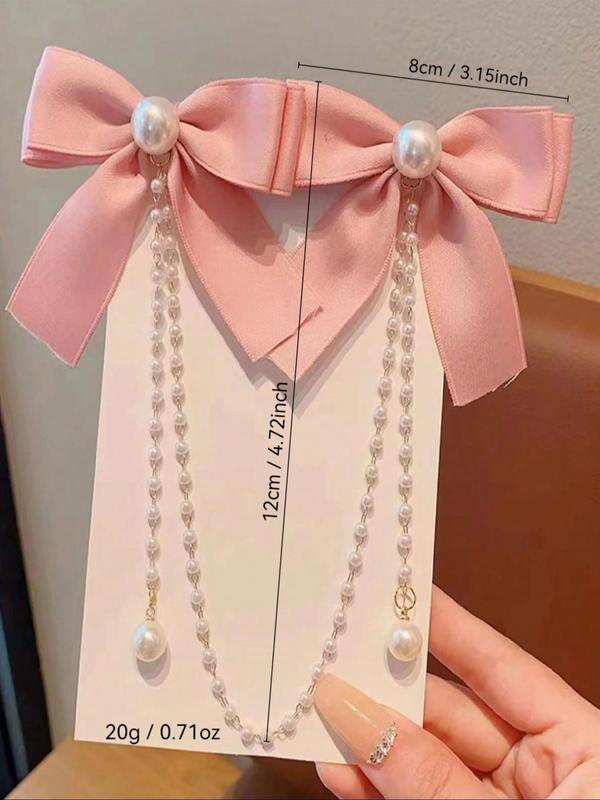 Faux Pearl Decor Bow Hair Clip, Cute Tassel Design Temperament Hair Clip, Trendy All-match & Exquisite Hair Accessories for Women & Girls, Barrettes 1